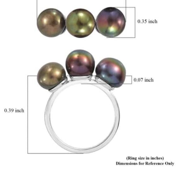 NWT Chocolate Bronze Pearls 3 Stone Ring in Sterling Silver 10 - Picture 11 of 16